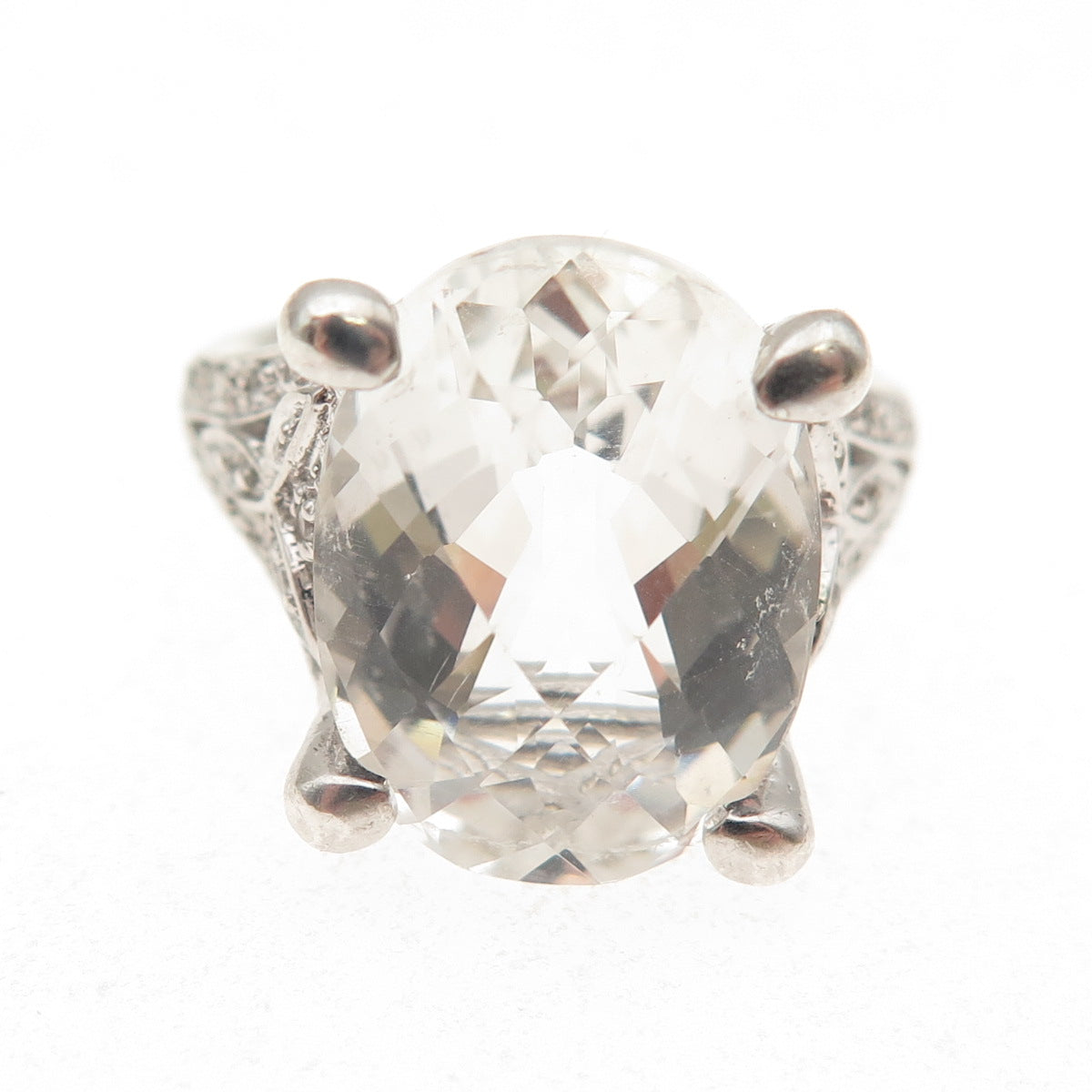 Jewelry Concepts 925 Sterling Silver Real Aquamarine & White Topaz Ring Size 7