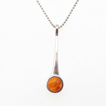 925 Sterling Silver Vintage Real Amber Modernist Ball Beaded Chain Necklace 18"
