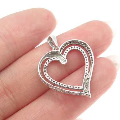 925 Sterling Silver Real Round-Cut Diamond Double Heart Pendant