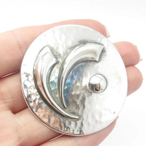 925 Sterling Silver Vintage Hammered Round Pin Brooch