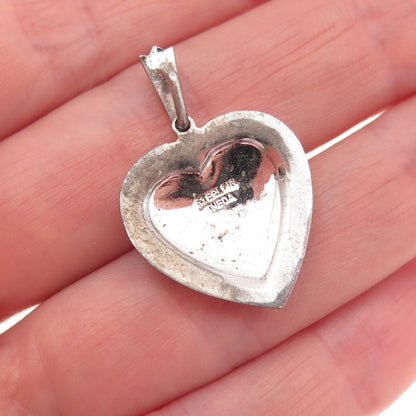 Theda 925 Sterling Silver Antique Art Deco Real Marcasite Heart Charm Pendant