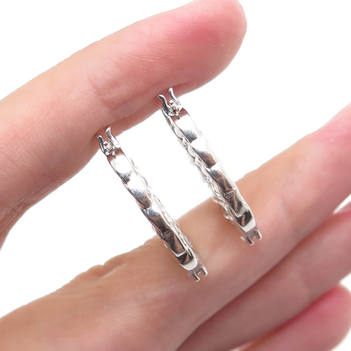 925 Sterling Silver Round-Cut C Z In & Out Hoop Earrings