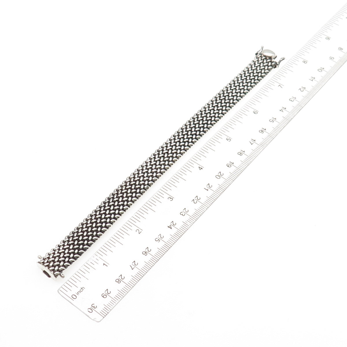 925 Sterling Silver Vintage Italy Mesh Link Oxidized Bracelet 7"