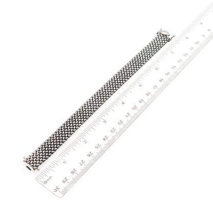 925 Sterling Silver Vintage Italy Mesh Link Oxidized Bracelet 7"