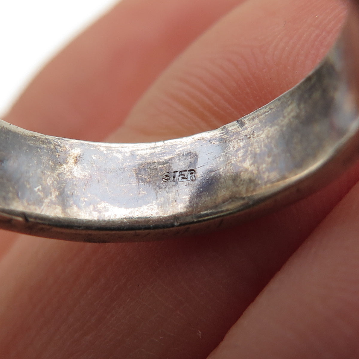 925 Sterling Silver Vintage Modernist Flower Oxidized Ring Size 8.5