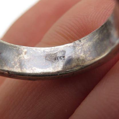 925 Sterling Silver Vintage Modernist Flower Oxidized Ring Size 8.5