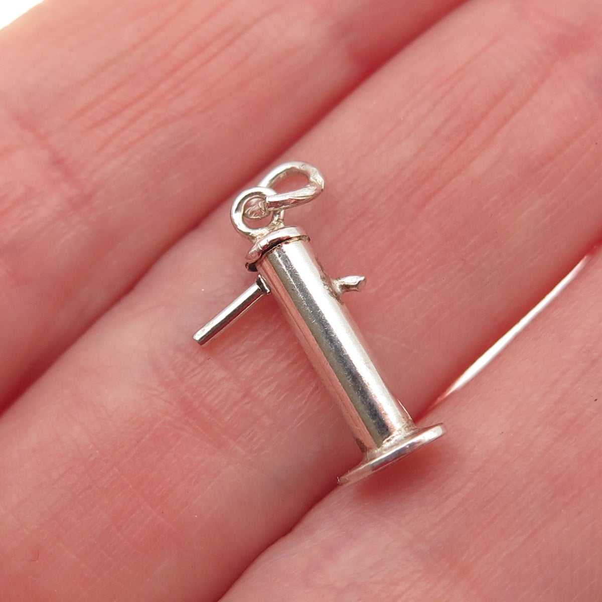 925 Sterling Silver Antique Art Deco Mechanical Water Pump 3D Mini Charm Pendant