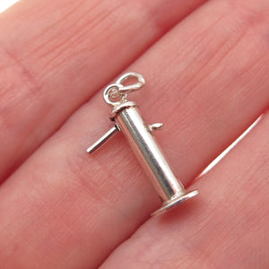 925 Sterling Silver Antique Art Deco Mechanical Water Pump 3D Mini Charm Pendant