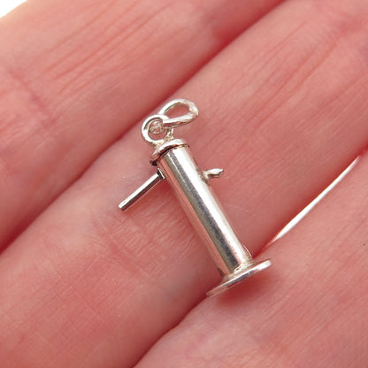 925 Sterling Silver Antique Art Deco Mechanical Water Pump 3D Mini Charm Pendant