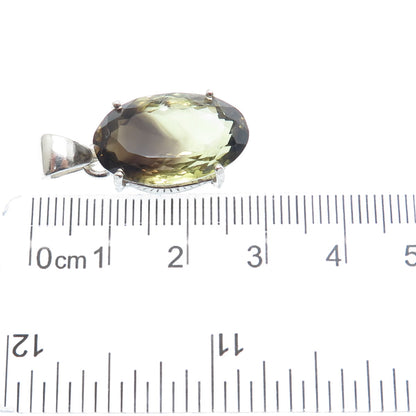 925 Sterling Silver Vintage Real Oval-Cut Phantom Quartz Pendant