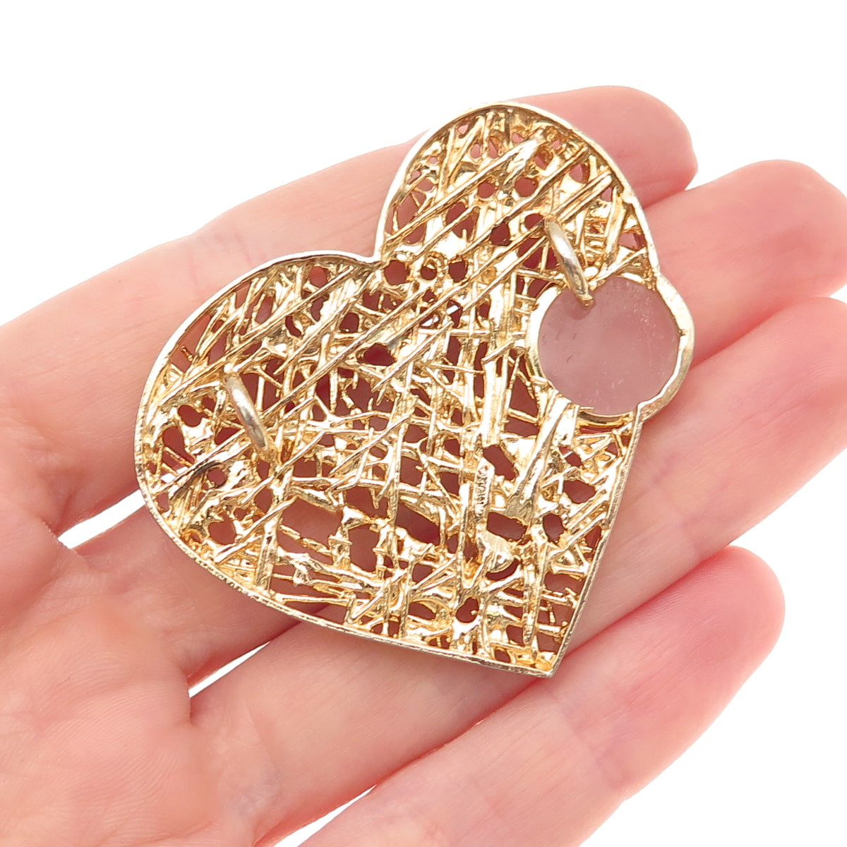 925 Sterling Silver Gold Plated Real Rose Quartz Modernist Heart Slide Pendant