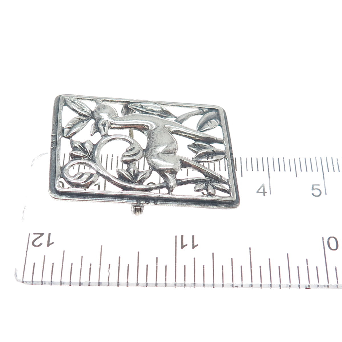 DANECRAFT 925 Sterling Silver Vintage Deer Floral Oxidized Pin Brooch