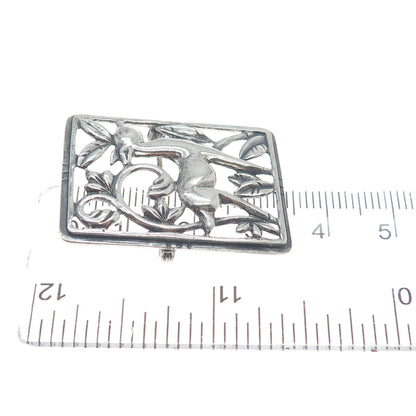 DANECRAFT 925 Sterling Silver Vintage Deer Floral Oxidized Pin Brooch