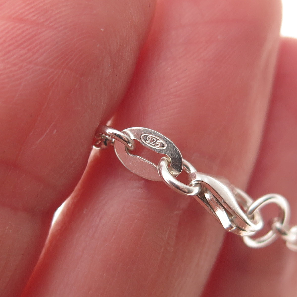 925 Sterling Silver Enamel Dolphin Dangle Charm Cable Link Bracelet 6"