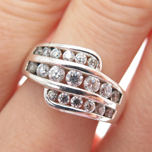 925 Sterling Silver Round-Cut C Z Bypass Ring Size 7