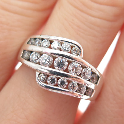 925 Sterling Silver Round-Cut C Z Bypass Ring Size 7