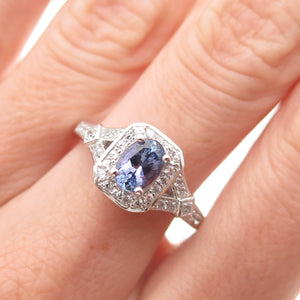 925 Sterling Silver Real Tanzanite & White Topaz Ring Size 7.75