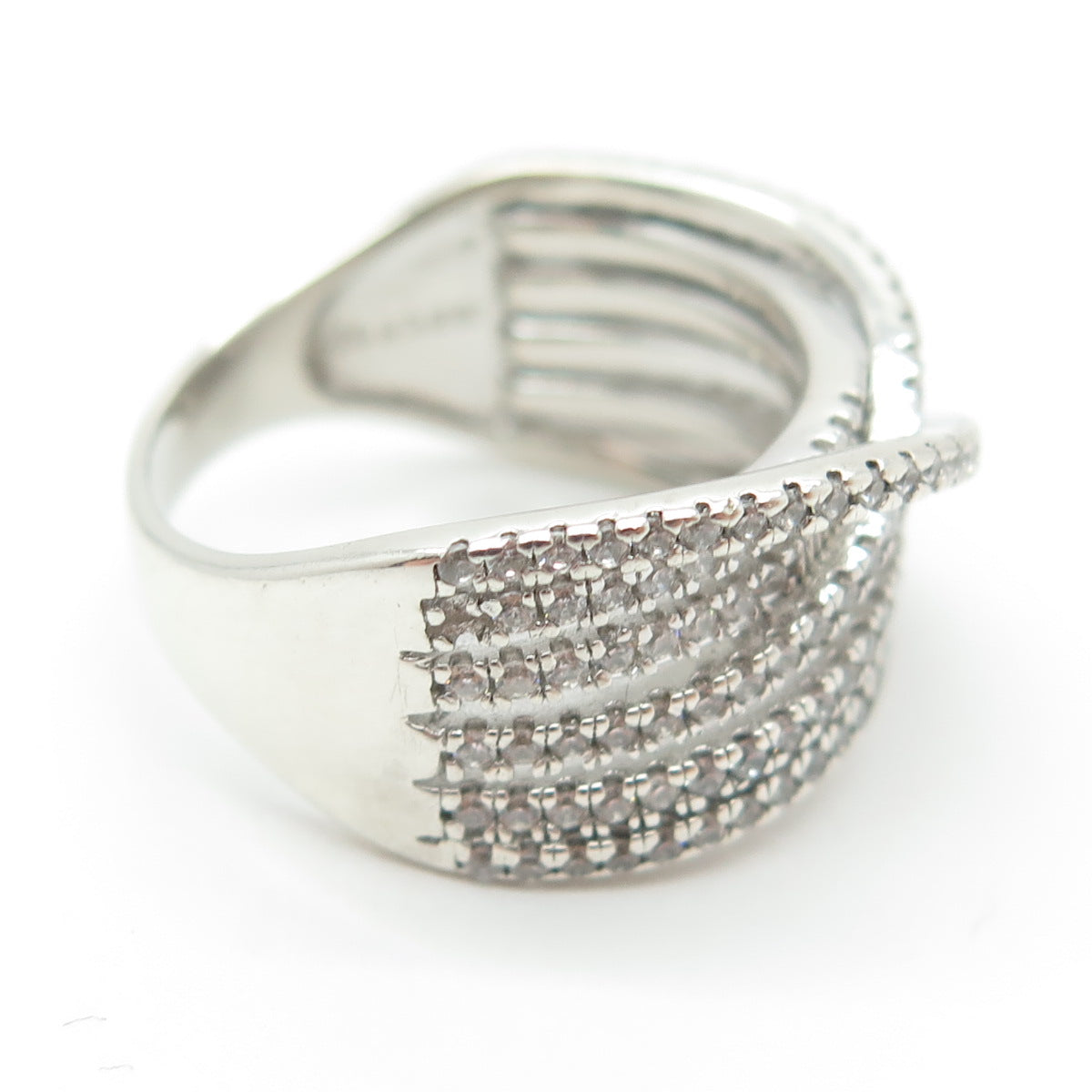 925 Sterling Silver Round-Cut C Z Crisscross Ring Size 8