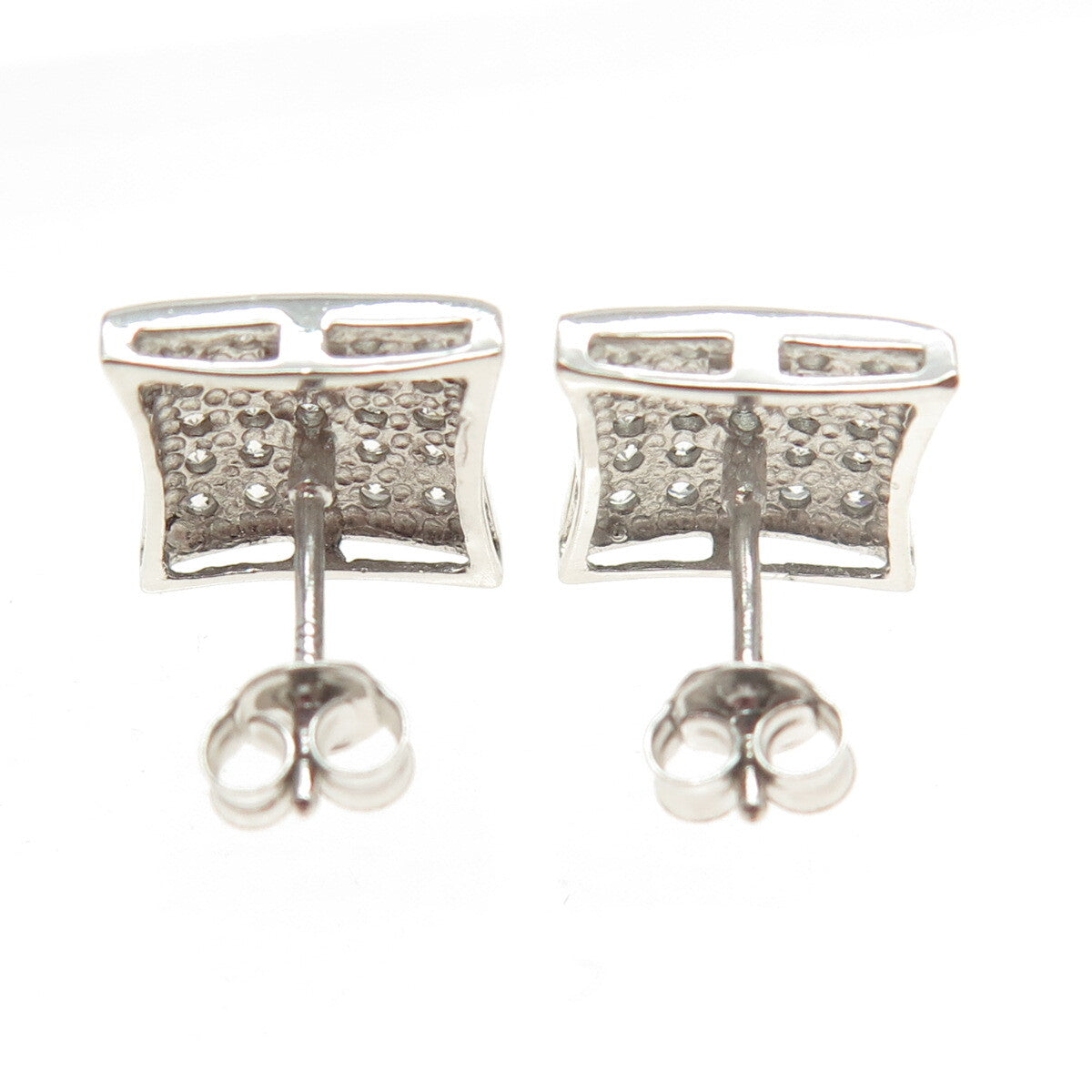 925 Sterling Silver Round-Cut C Z Princess Square Stud Earrings