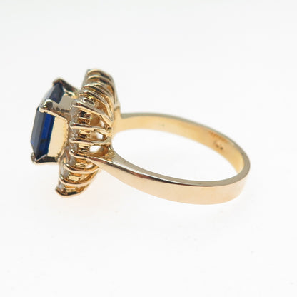 925 Sterling Silver Gold Plated Blue & White C Z Ring Size 8.25