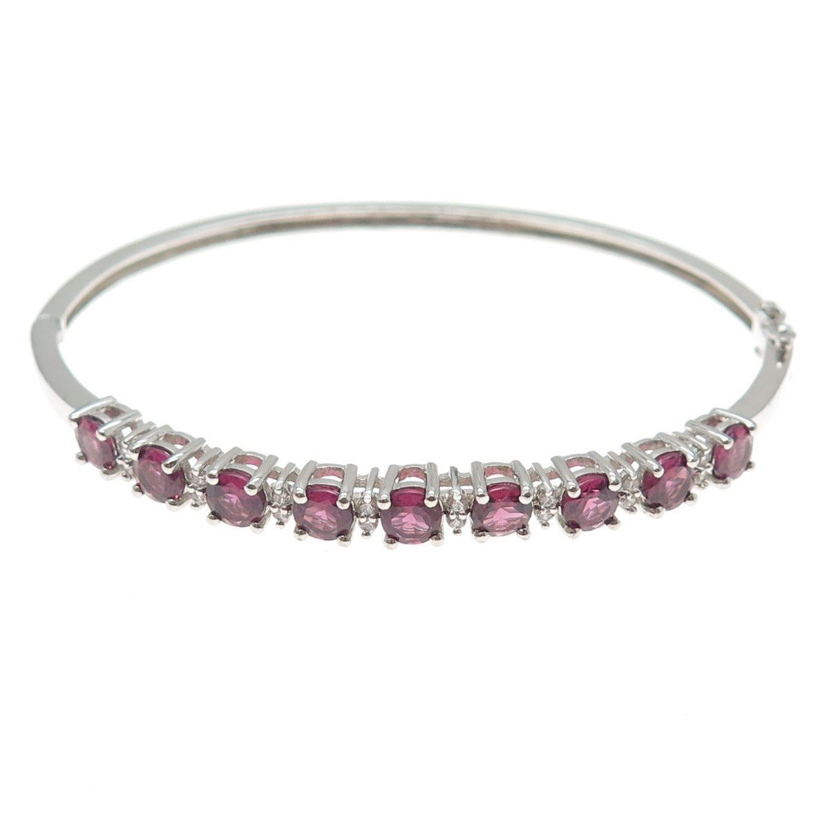 925 Sterling Silver Real Tourmaline & White Topaz Tennis Link Bangle Bracelet 7"