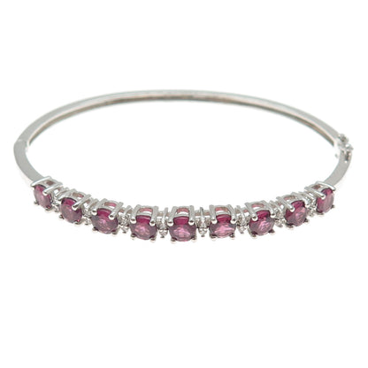 925 Sterling Silver Real Tourmaline & White Topaz Tennis Link Bangle Bracelet 7"