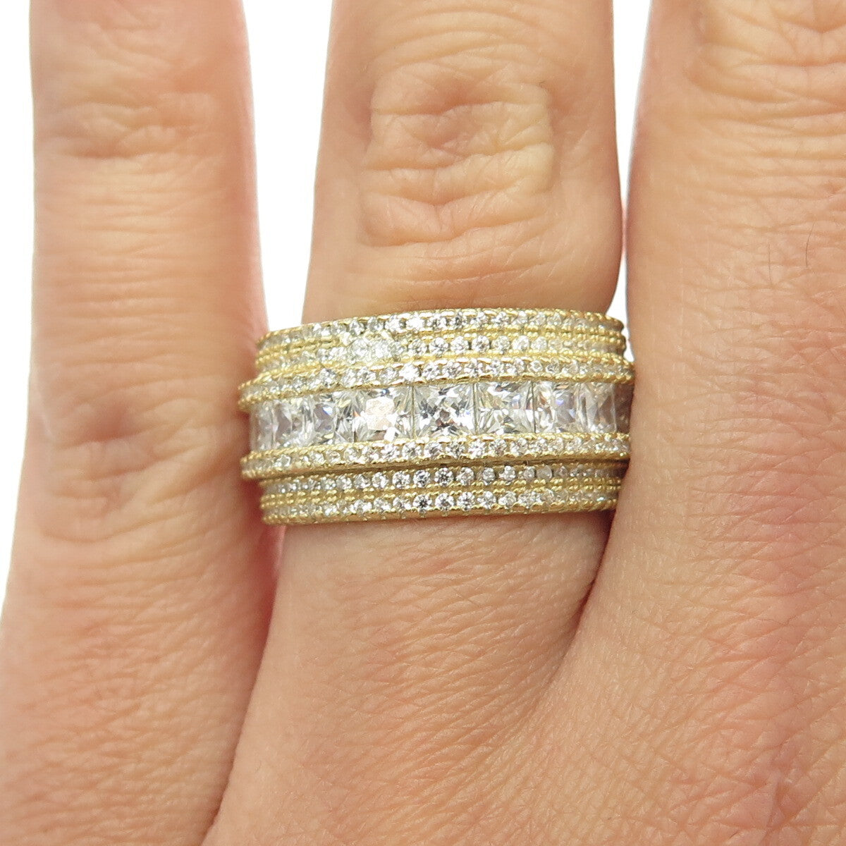 925 Sterling Silver Gold Plated Multi-C Z Band Ring Size 7.25