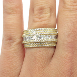 925 Sterling Silver Gold Plated Multi-C Z Band Ring Size 7.25