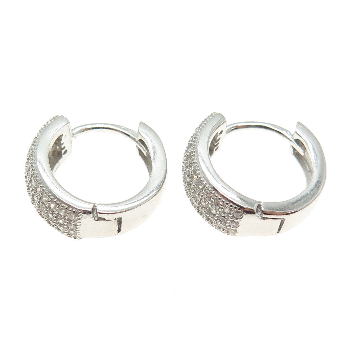 925 Sterling Silver Round-Cut C Z Sparkle Hoop Earrings