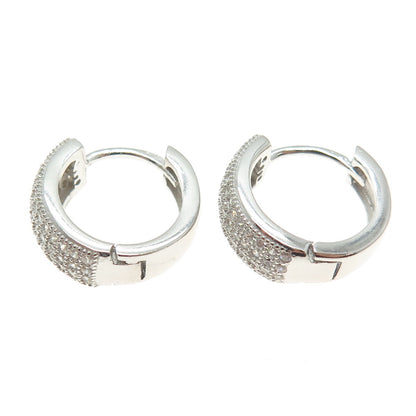 925 Sterling Silver Round-Cut C Z Sparkle Hoop Earrings