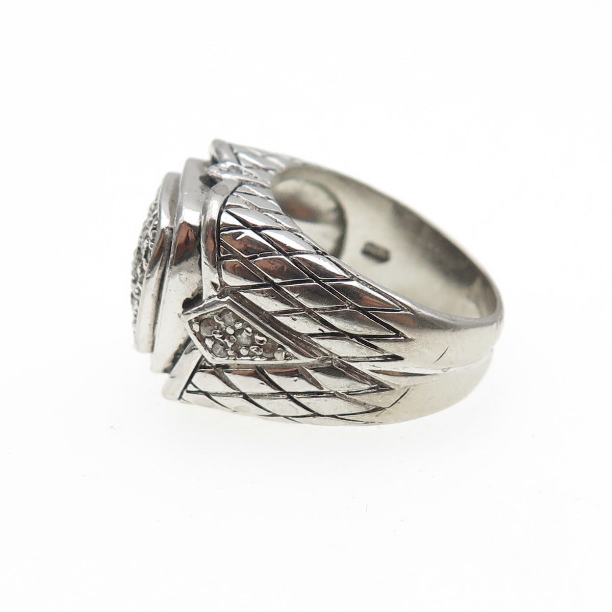 925 Sterling Silver Round-Cut C Z Oxidized Ring Size 8.25