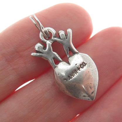 ANNI + CO 925 Sterling Silver Vintage Children Heart Oxidized Minimalist Pendant