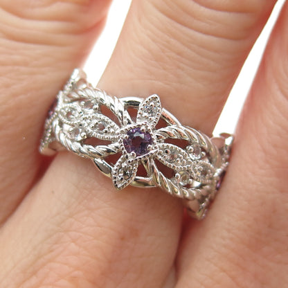 LENOX 925 Sterling Silver Vintage Real Amethyst & White Topaz Ring Size 9.25
