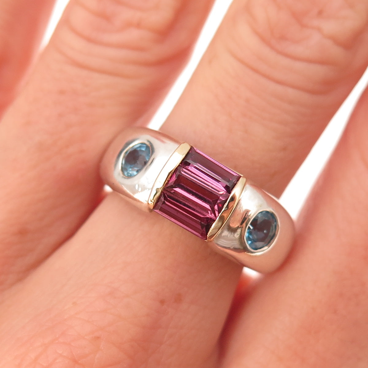 Nancy & Rise 925 Sterling 14K Gold Vintage Amethyst Blue Topaz Ring Size 6.25
