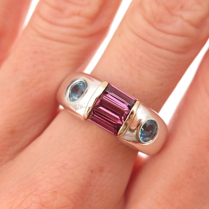 Nancy & Rise 925 Sterling 14K Gold Vintage Amethyst Blue Topaz Ring Size 6.25