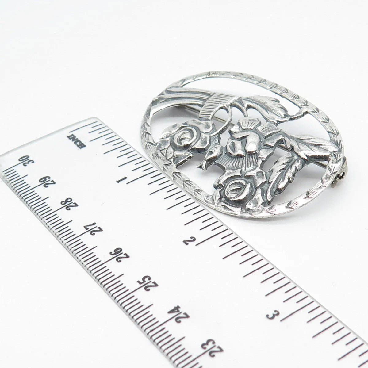925 Sterling Silver Vintage Open Floral Pin Brooch