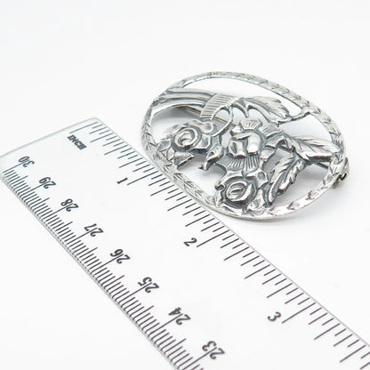 925 Sterling Silver Vintage Open Floral Pin Brooch