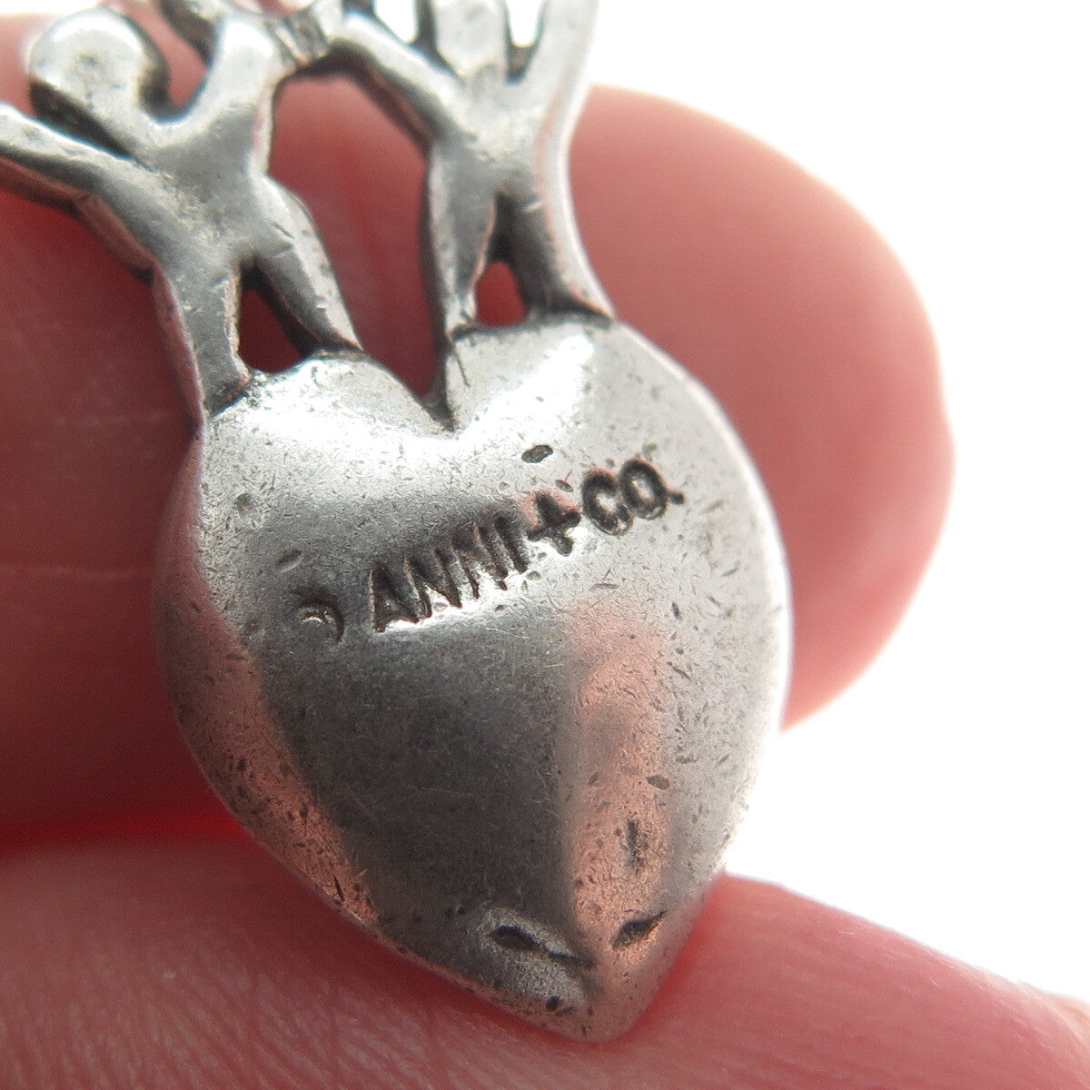 ANNI + CO 925 Sterling Silver Vintage Children Heart Oxidized Minimalist Pendant