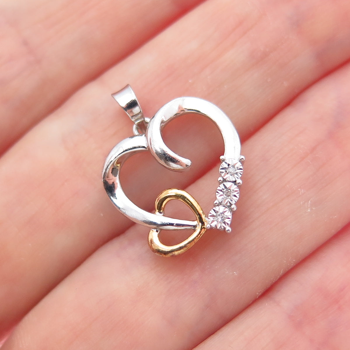 RL Richline Sterling Silver 2-Tone Real Diamond Heart Minimalist Charm Pendant