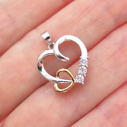 RL Richline Sterling Silver 2-Tone Real Diamond Heart Minimalist Charm Pendant