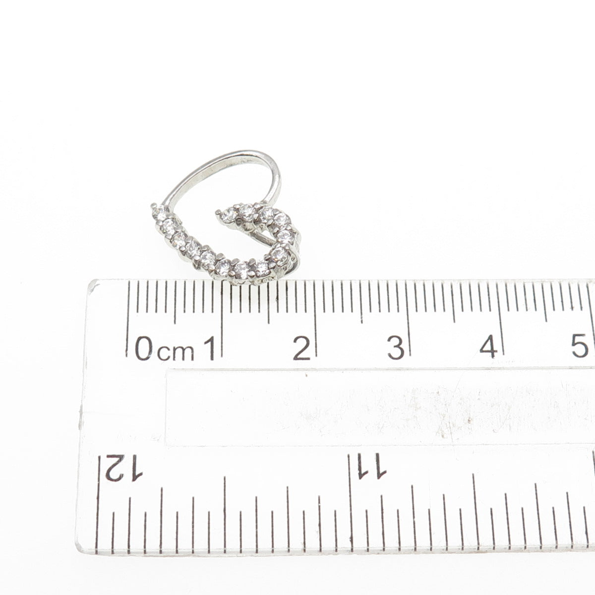925 Sterling Silver Round-Cut C Z Heart Mini Slide Charm Pendant