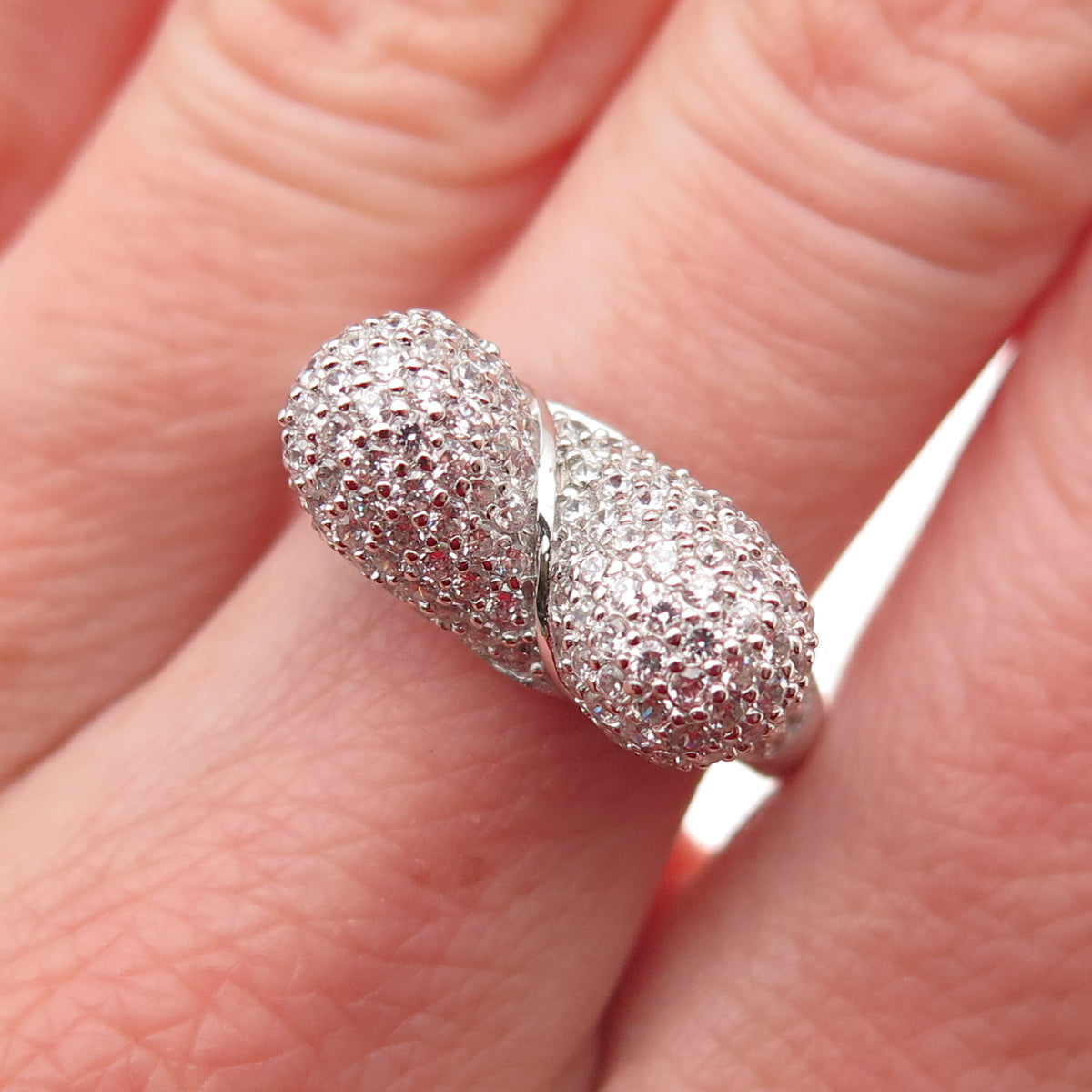 925 Sterling Silver Round-Cut C Z Bypass Dome Ring Size 7.25