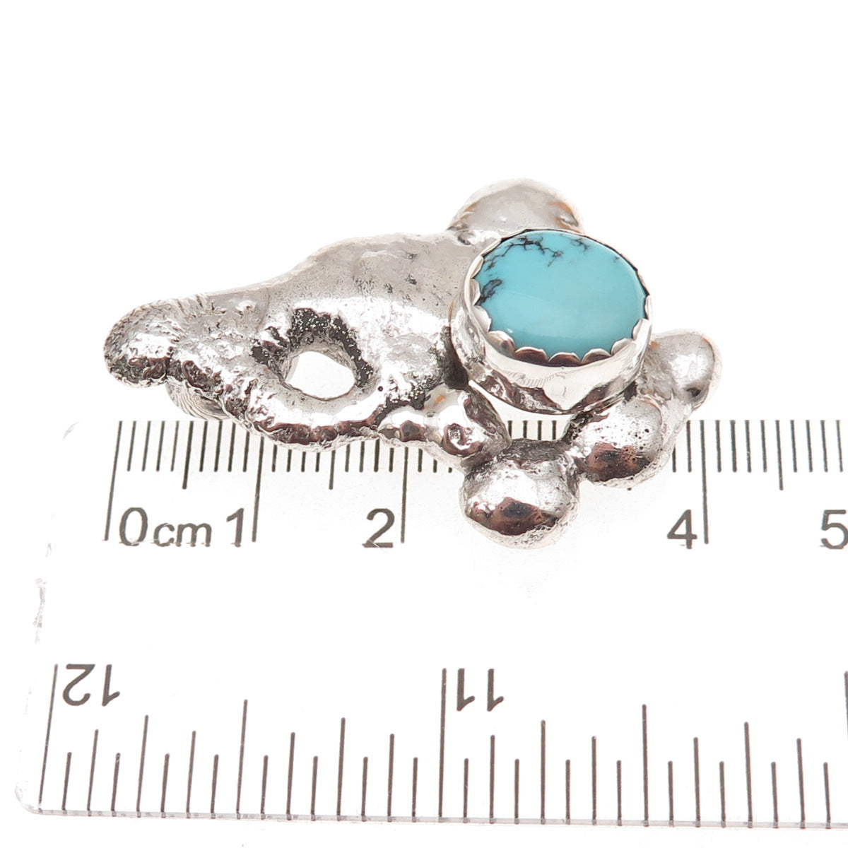 925 Sterling Silver Vintage Real Turquoise Modernist Oxidized Slide Pendant