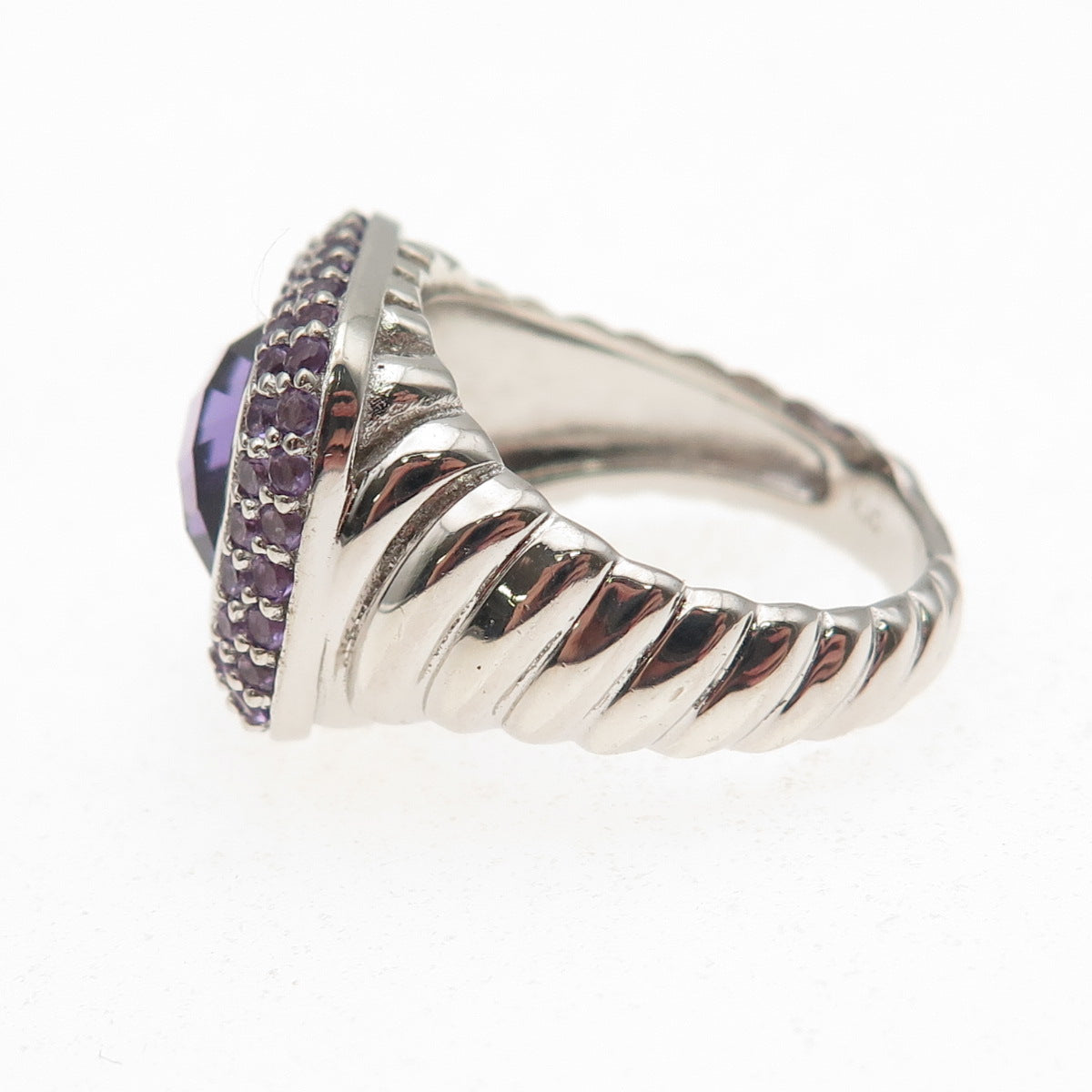 925 Sterling Silver Vintage Real Amethyst Modernist Ring Size 7.25