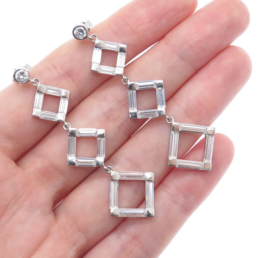 925 Sterling Silver Baguette & Round-Cut C Z Geometric Dangle Earrings
