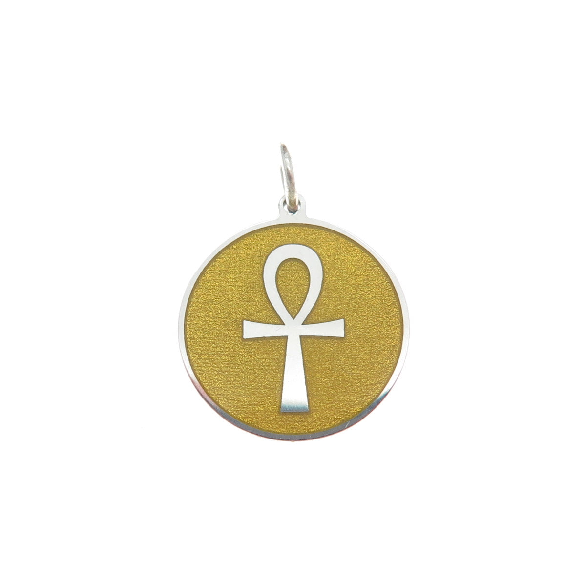 925 Sterling Silver Yellow Enamel Egyptian Ankh Minimalist Charm Pendant