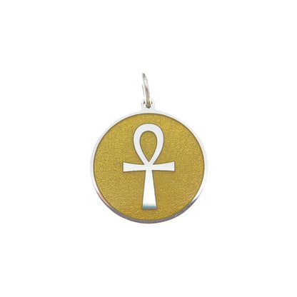 925 Sterling Silver Yellow Enamel Egyptian Ankh Minimalist Charm Pendant