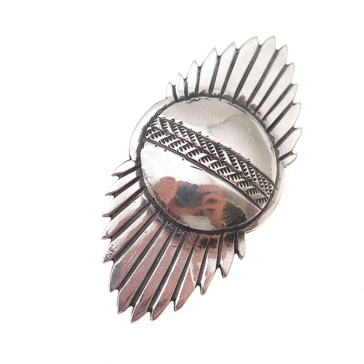 Old Pawn 925 Sterling Silver Vintage Southwestern Sunburst Oxidized Pin Brooch