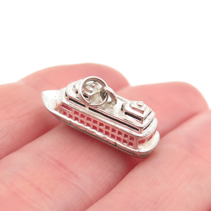 JEZLAINE 925 Sterling Silver Vintage Enamel Cruise Ship 3D Mini Charm Pendant