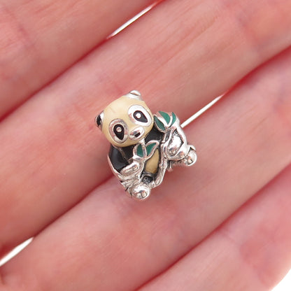 Pandora 925 Sterling Silver Enamel Sweet Panda Slide Bead Charm